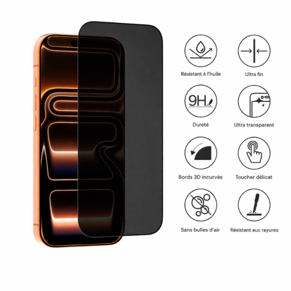 Apple Anticasse Premium Vitre Teintée 9H avec support de Pose Automatique