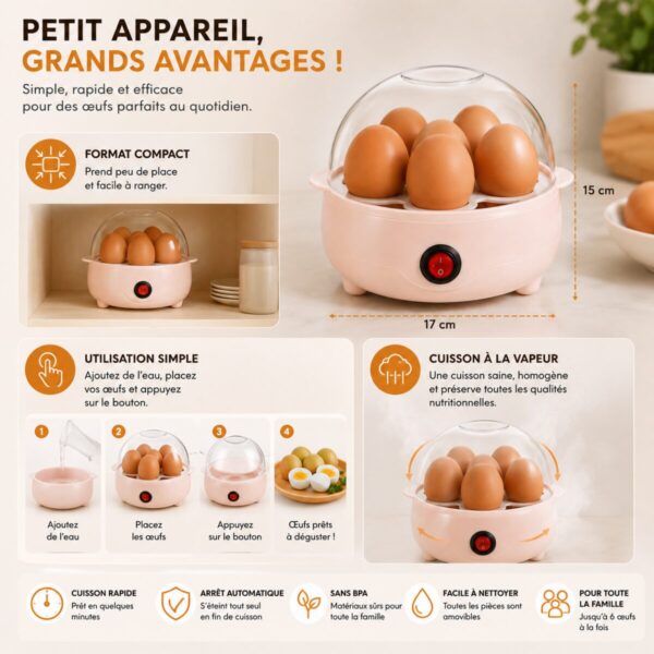 CUISEUR 3 Mini Cuiseur d’Œufs Électrique – Cuisson Rapide & Parfaite